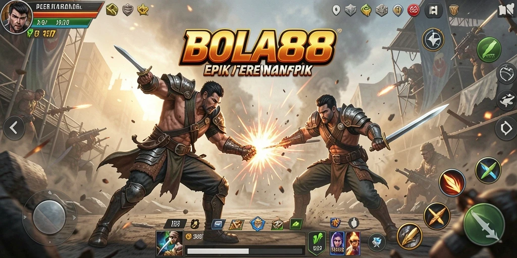 Tampilan aksi mendebarkan dari gameplay BOLA88 di arena pertarungan.