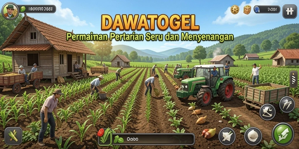Tampilan gameplay DAWATOGEL dengan lahan pertanian yang indah.
