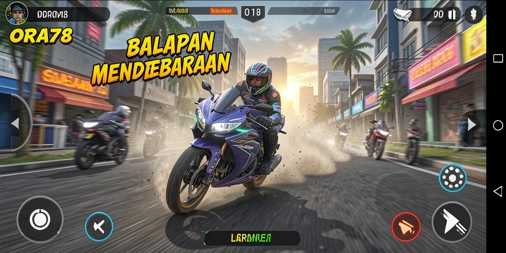 Gameplay balapan motor yang intens dan mendebarkan.